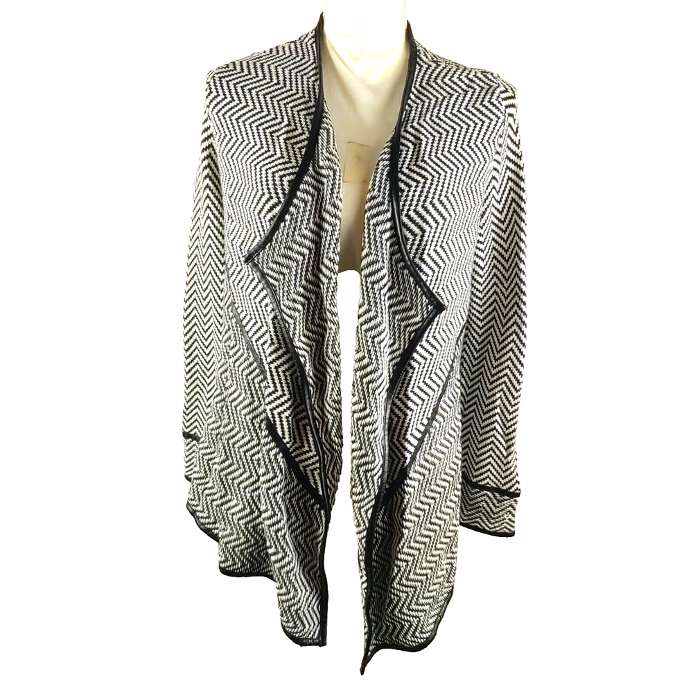 Chico's Women's Cardigan Black White Chevron Size 0 Small Open Flaw